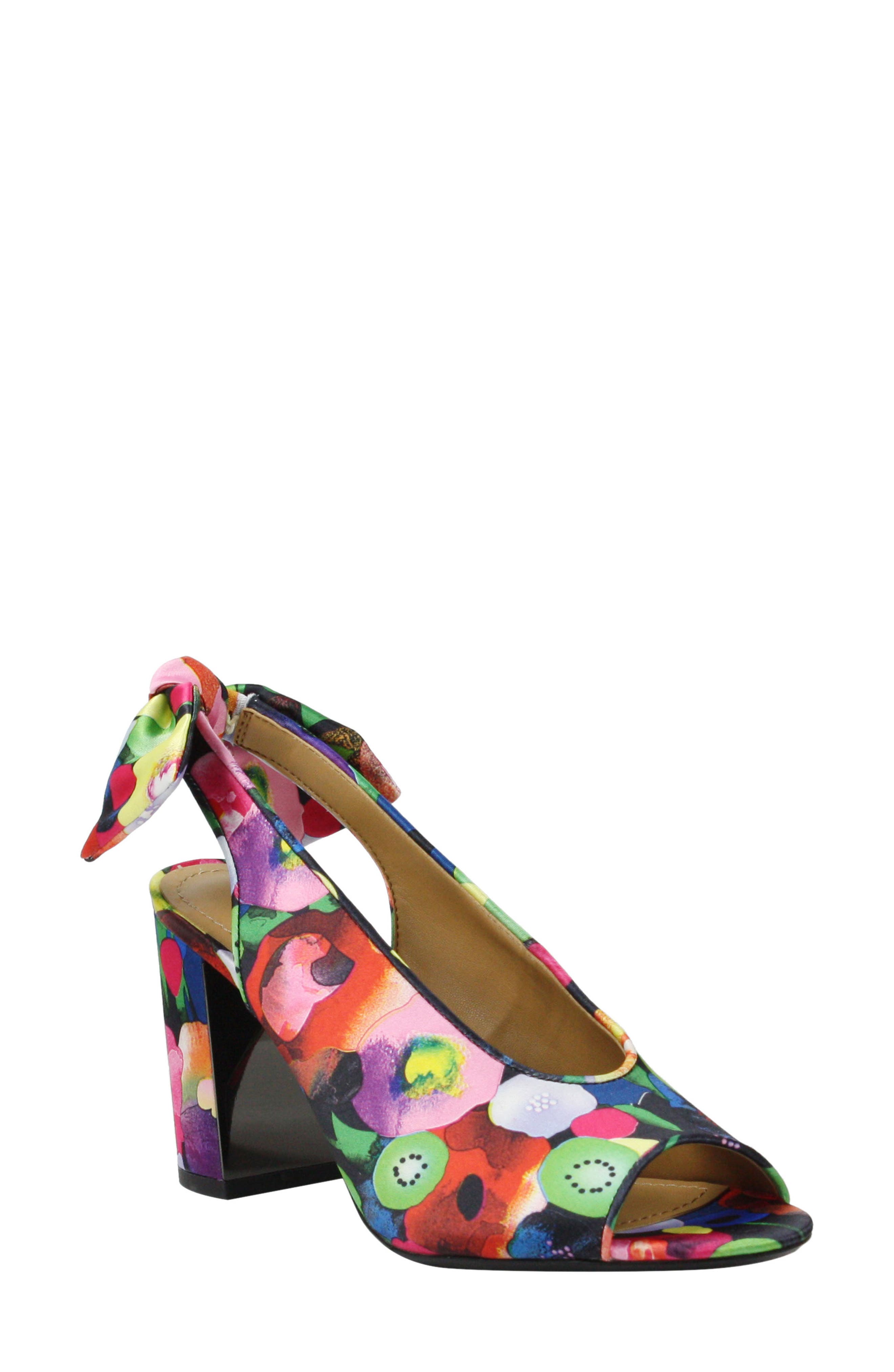 Brietta Bow Slingback Sandal, Main, color, BRIGHT FLORAL FABRIC