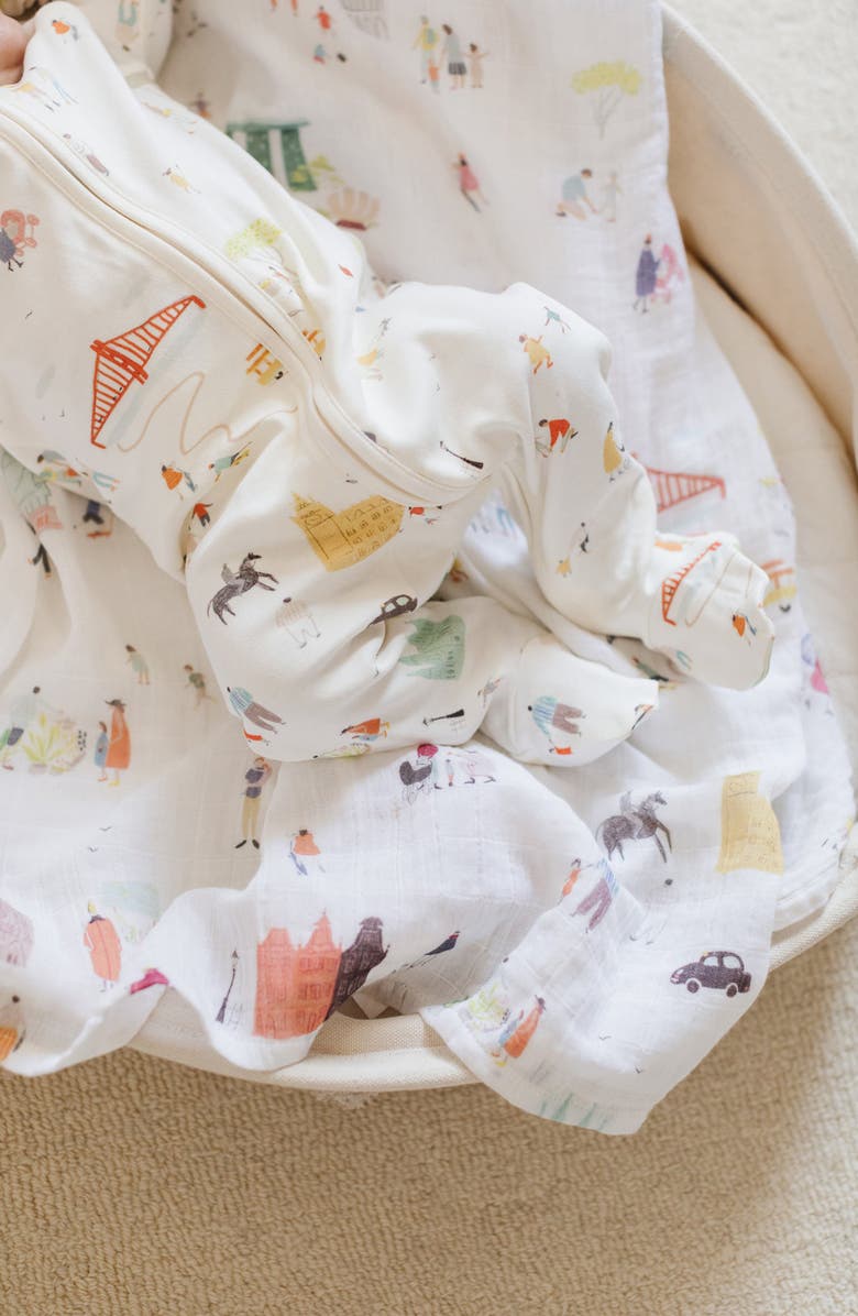 Pehr Explore the World Print Fitted Organic Cotton One-Piece Pajamas, Alternate, color, Explore The World