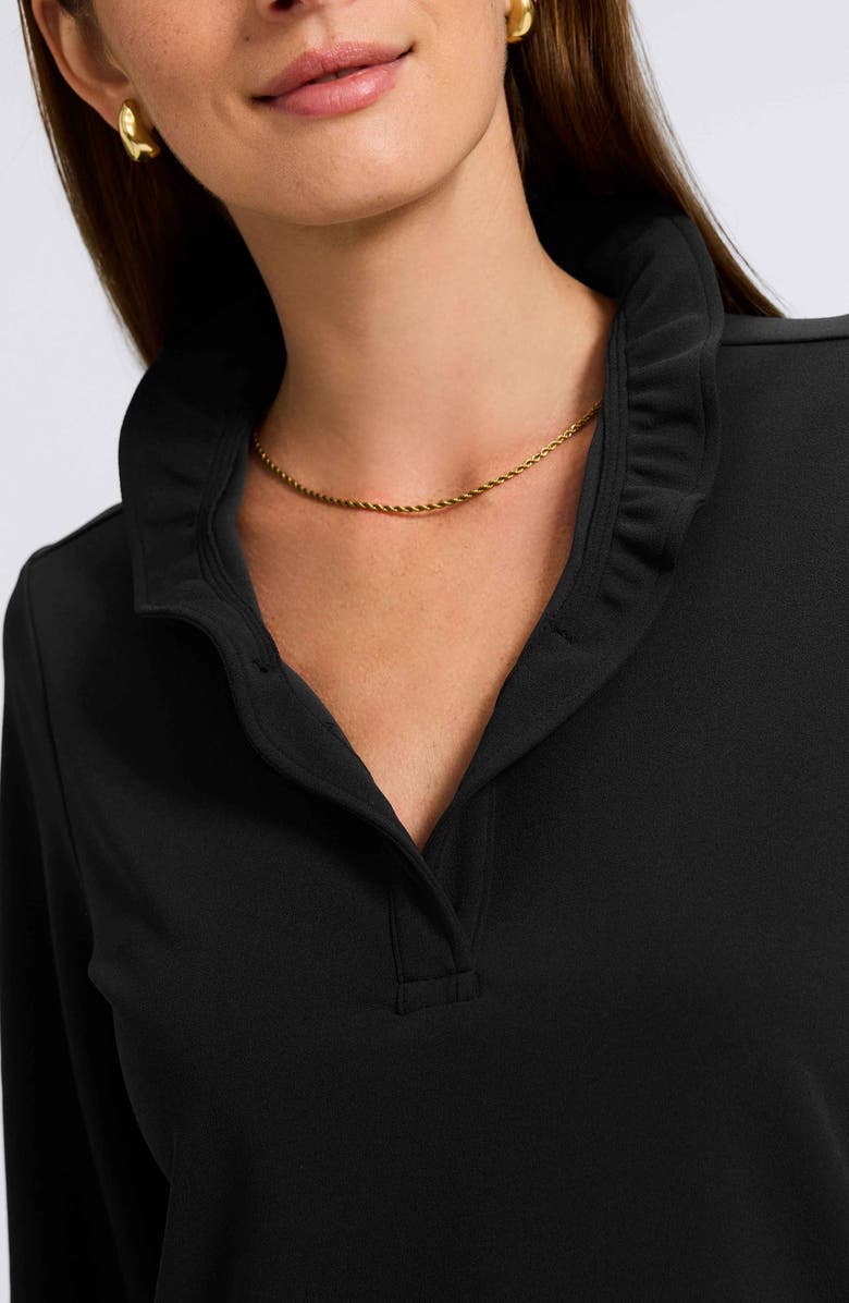 Foxcroft Tammy Ruffle Collar Crepe Top, Alternate, color, Black