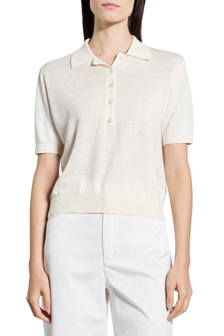 Semisheer Linen Blend Polo, Main, color, BONE - Q3W