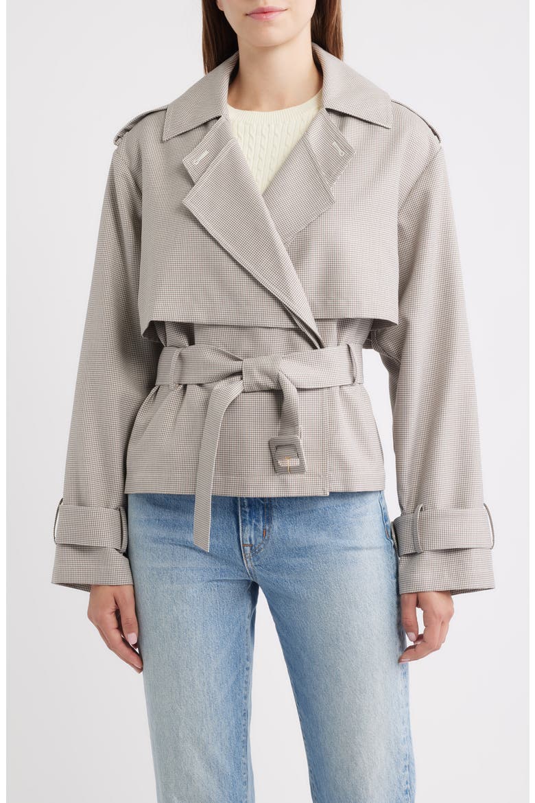 Houndstooth Short Trench Jacket, Main, color, BEIGE