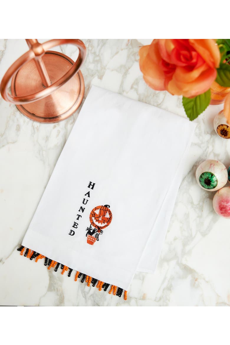 Haunted Pumpkin Beaded Halloween Guest Towel, Alternate, color, Off-White