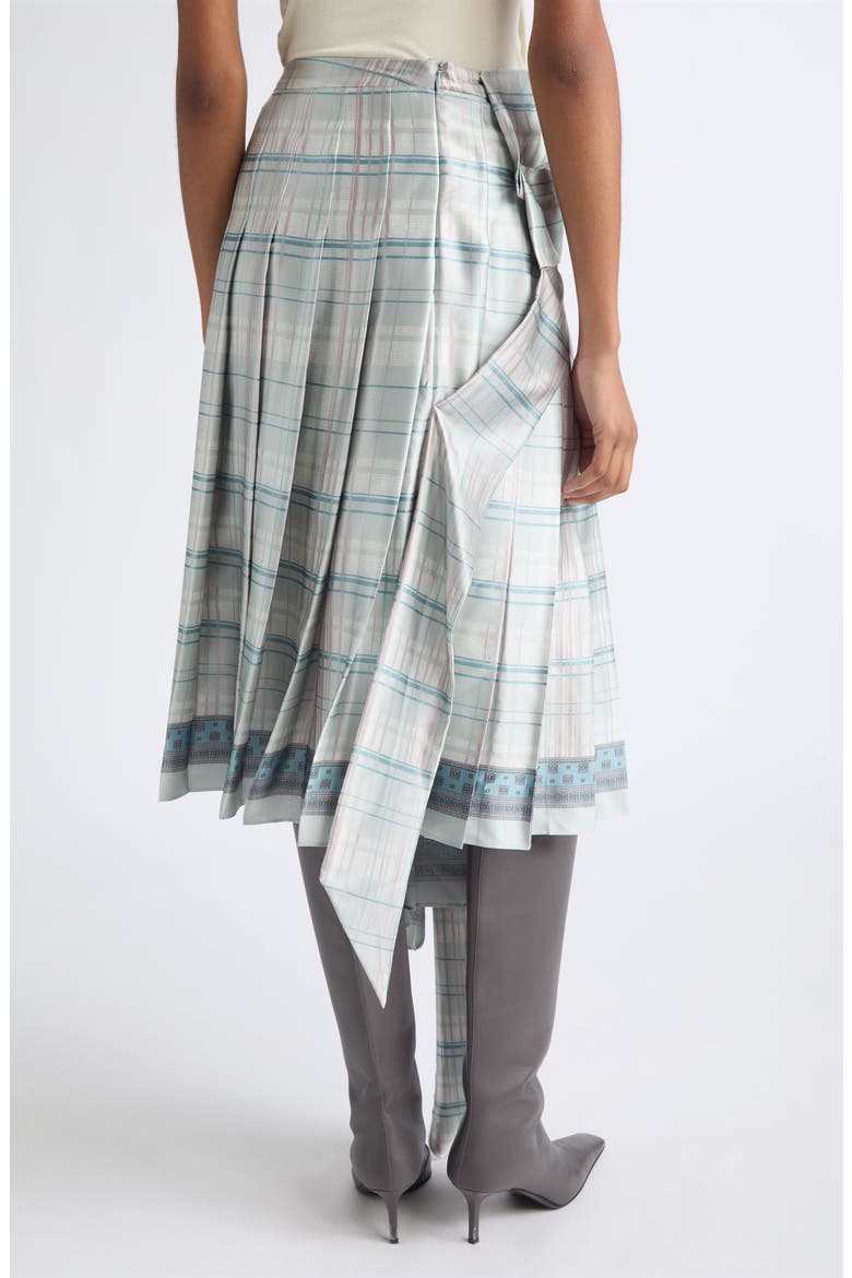 Icony Plaid Bow Pleated Silk Skirt, Alternate, color, AQUA BLUE
