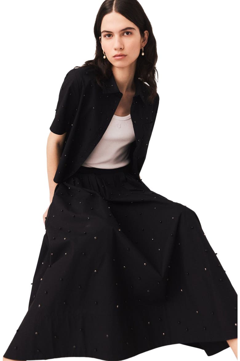 Long beaded and rhinestone skirt, Alternate, color, Black
