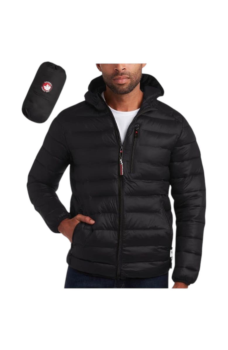 CANADA WEATHER GEAR Men's Packable Puffer Bubble Coat, Main, color, Black/Color Patch
