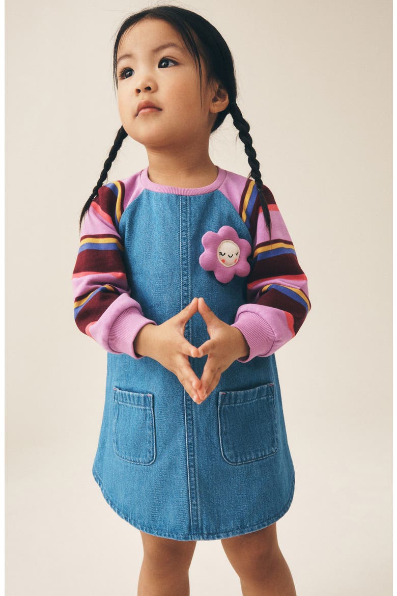 Kids' Stripe Sleeve Denim Dress, Alternate, color, BLUE