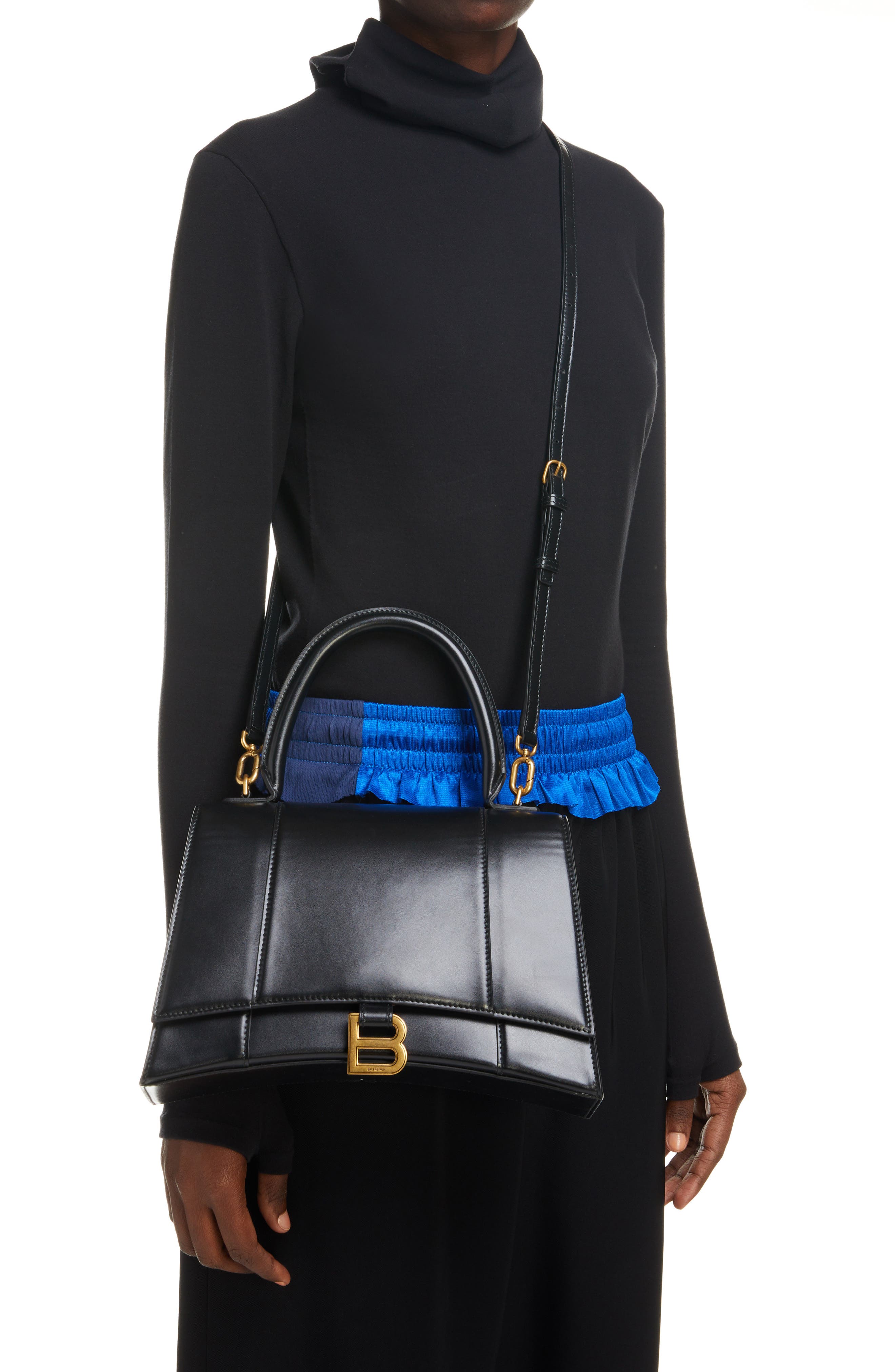 Balenciaga Hourglass Leather Top Handle Bag, Alternate, color, 