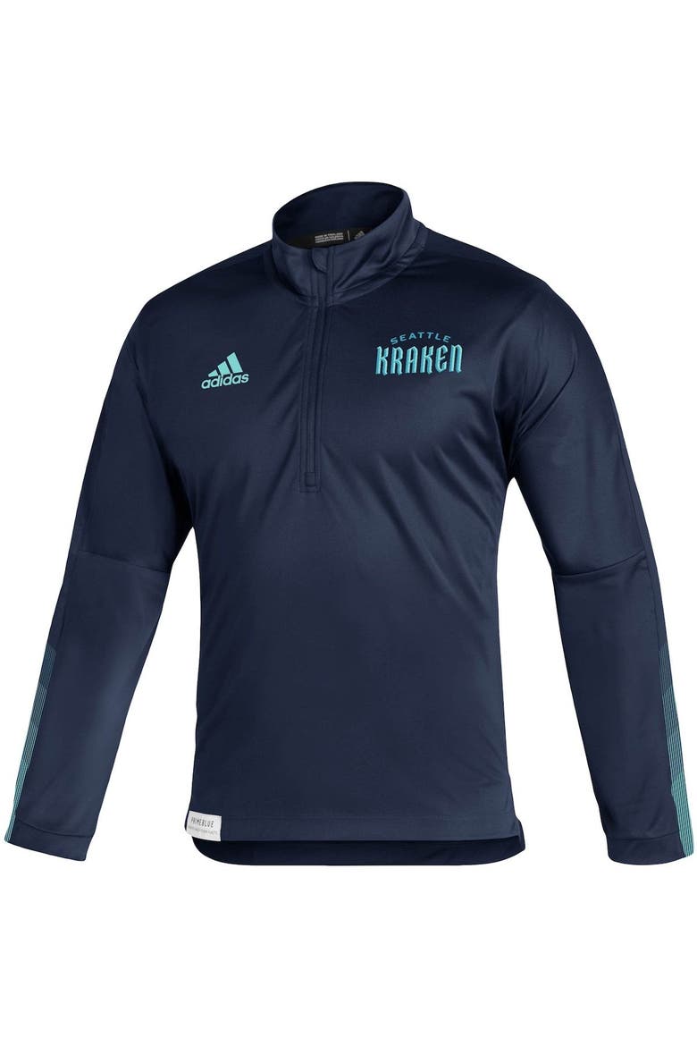 Men's adidas Deep Sea Blue Seattle Kraken Primeblue Quarter-Zip Jacket, Alternate, color, Navy