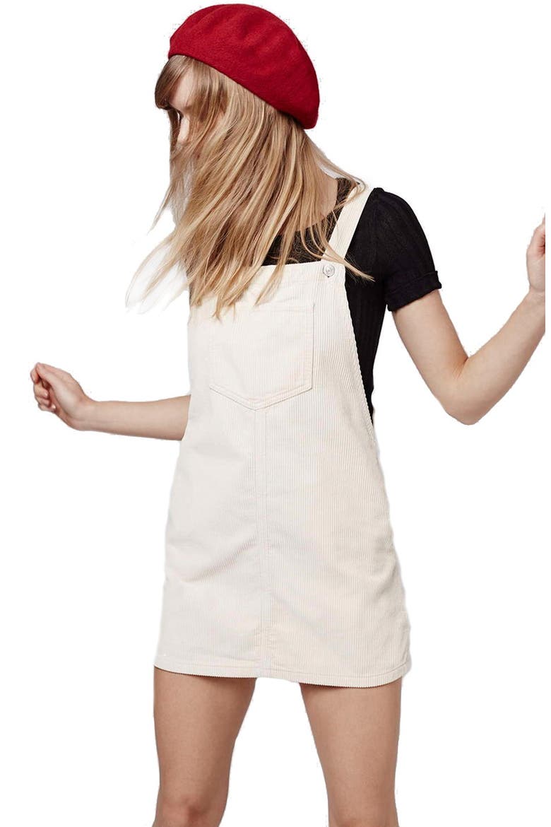 Moto Corduroy Pinafore Dress, Alternate, color, CREAM