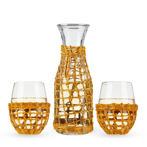 Island Carafe & Stemless Wine Glasses Set of 3
