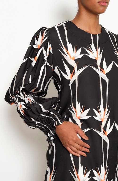 The Lulo Project Makeda Print Long Sleeve Maxi Dress In Birds Of Paradise Black