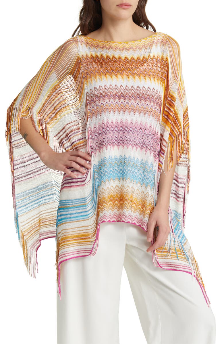 Missoni Stripe Fringe Poncho, Alternate, color, 