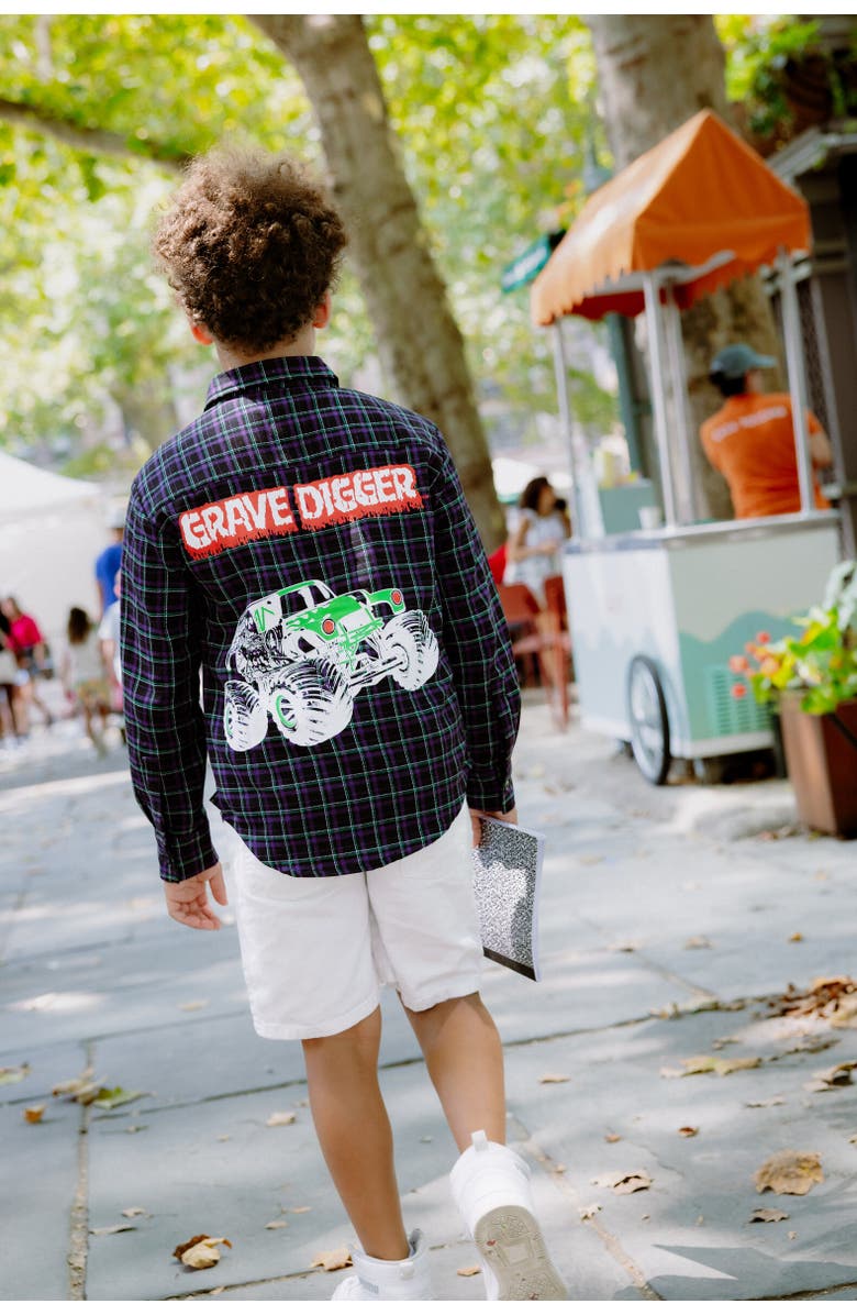 Monster Jam Grave Digger Long Sleeve Button Down Shirt, Alternate, color, Blue