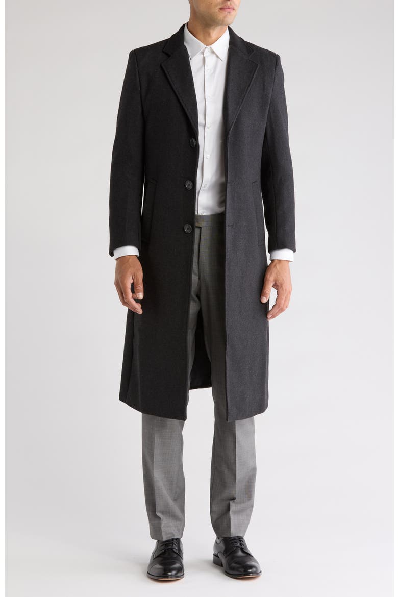 Three Button Knee Length Coat, Main, color, CHARCOAL