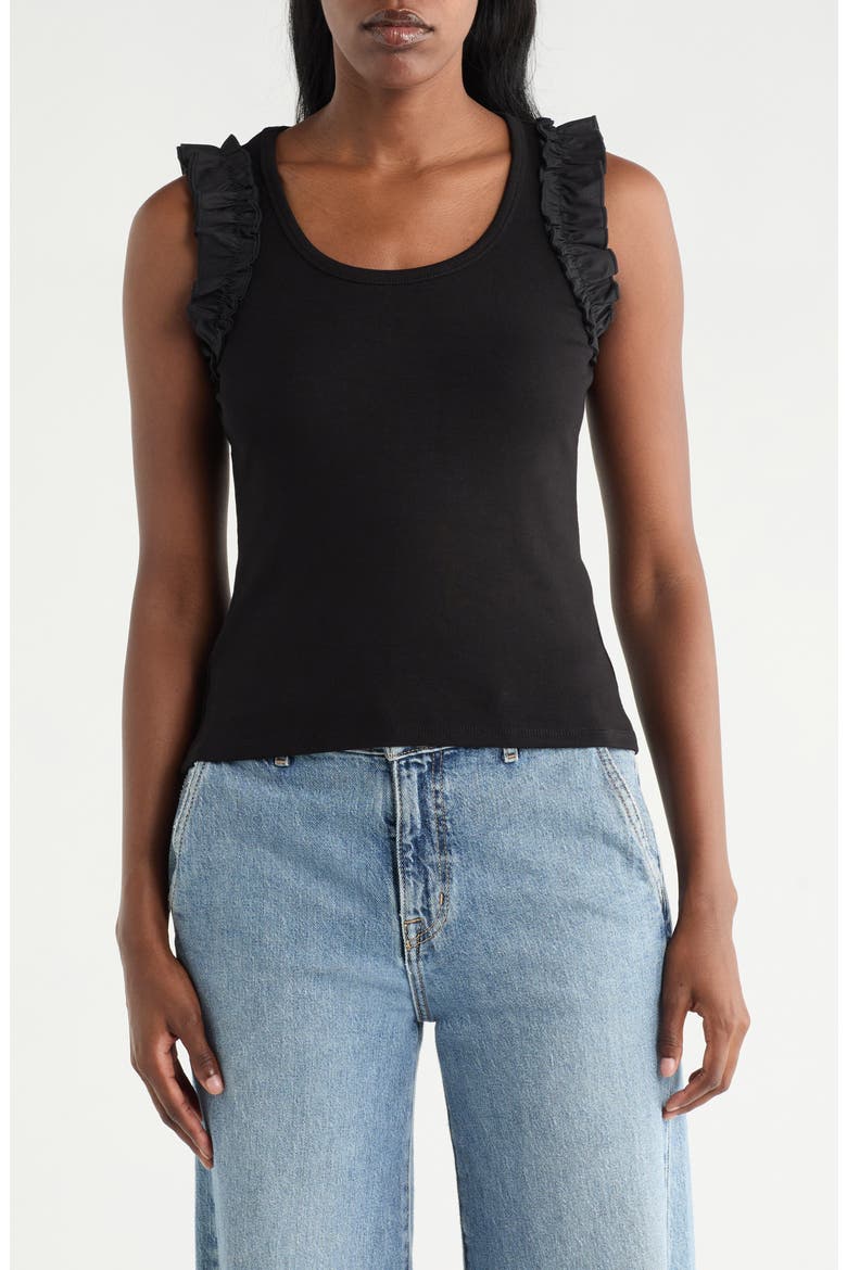 Ruffle Tank Top, Main, color, BLACK