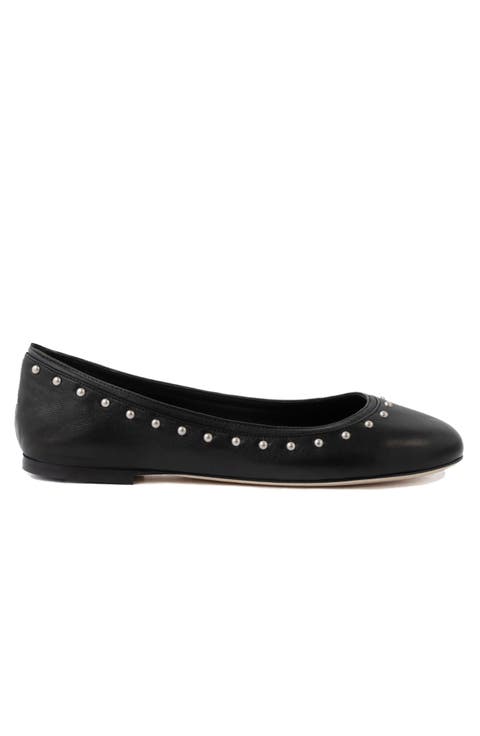 Gemma Flat Studded Leather Ballerina Flats