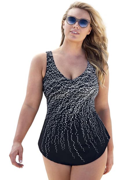 Dotted Sarong Front One Piece Swimsuit