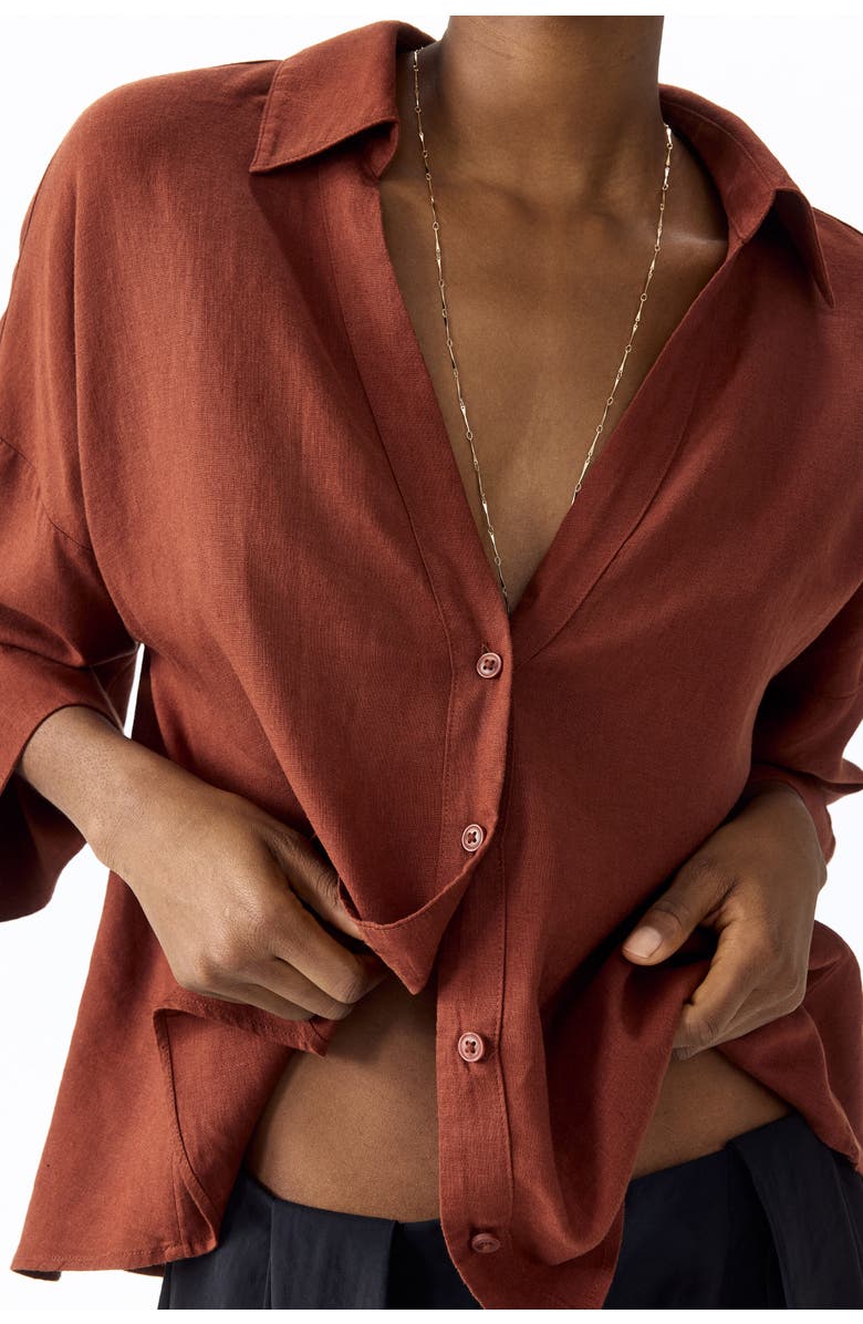 H&M Linen-blend Shirt, Alternate, color, Brown