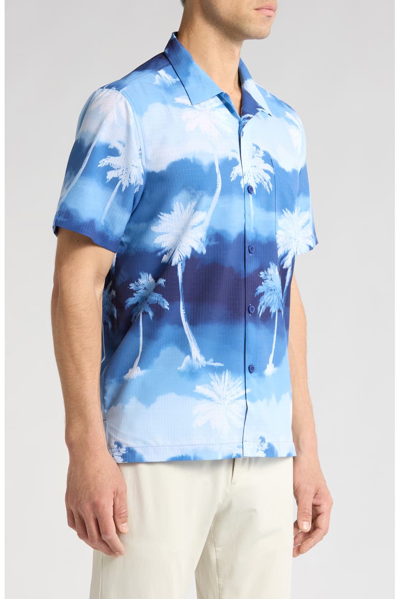Bahama Coast Showers Palm Tree Print Performance Camp Shirt, Alternate, color, GLACIER BLUE
