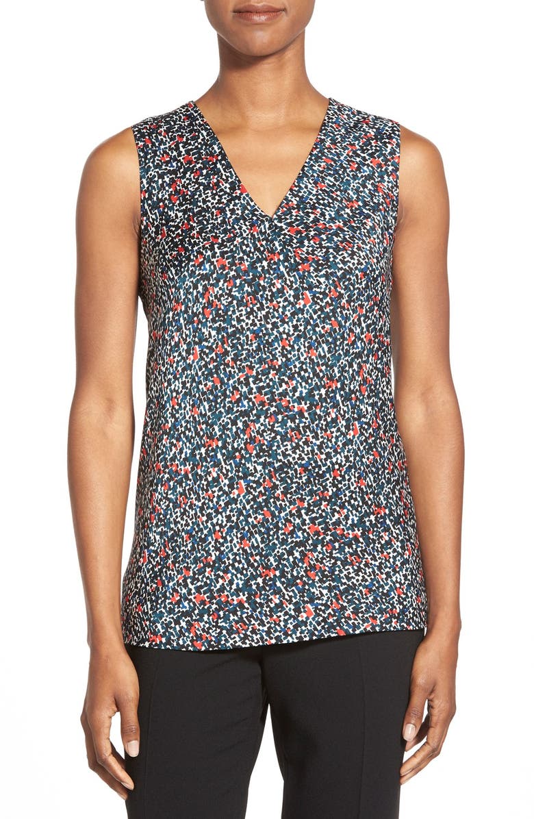 Classiques Entier<sup>®</sup> Pleat V-Neck Print Stretch Silk Shell, Main, color,