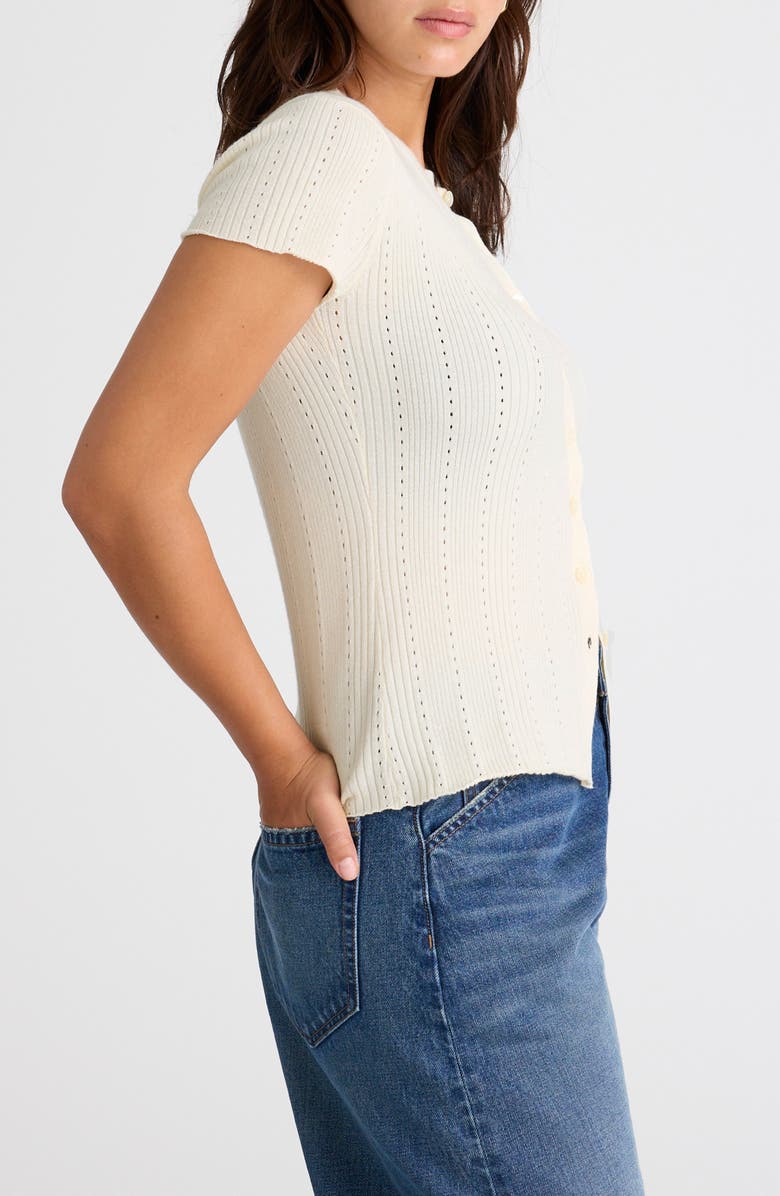 Madewell Short Sleeve Pointelle Cotton Blend Cardigan, Alternate, color, Ivory