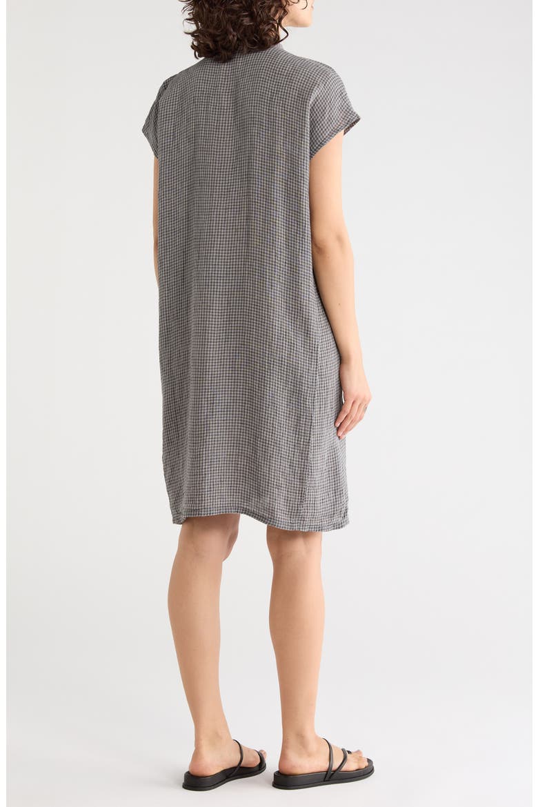 Gingham Organic Linen Mandarin Collar Dress, Alternate, color, GEYSER