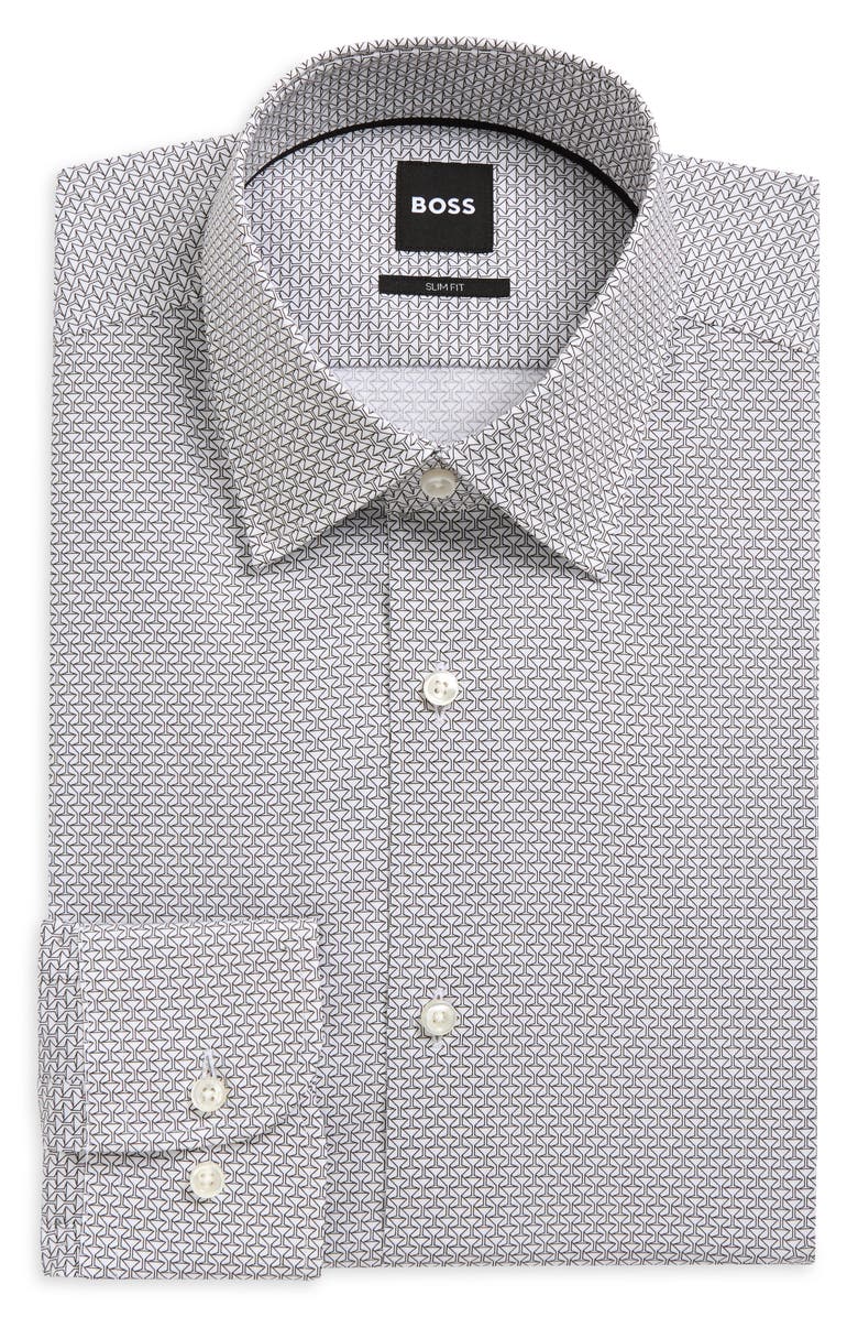 BOSS Hank Slim Fit Martini Print Stretch Cotton Dress Shirt, Alternate, color, White