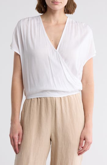 Elan Surplice Neck Cover-up Crop Top In White