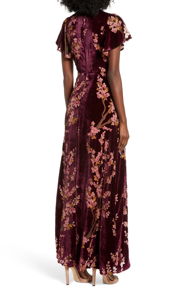 4SI3NNA Floral Burnout Velvet Maxi Dress, Alternate, color,