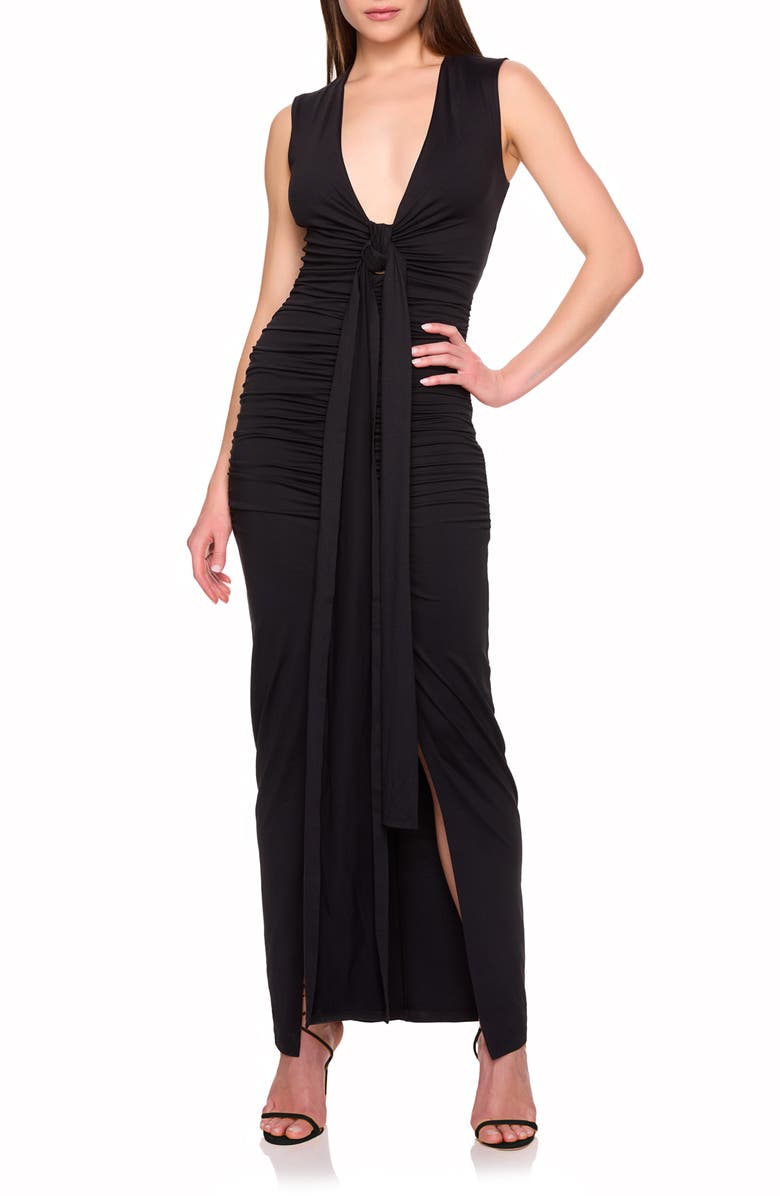 Susana Monaco Plunge Neck Tie Neck Dress, Main, color, 