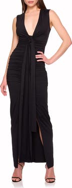 Susana Monaco Plunge Neck Tie Neck Dress