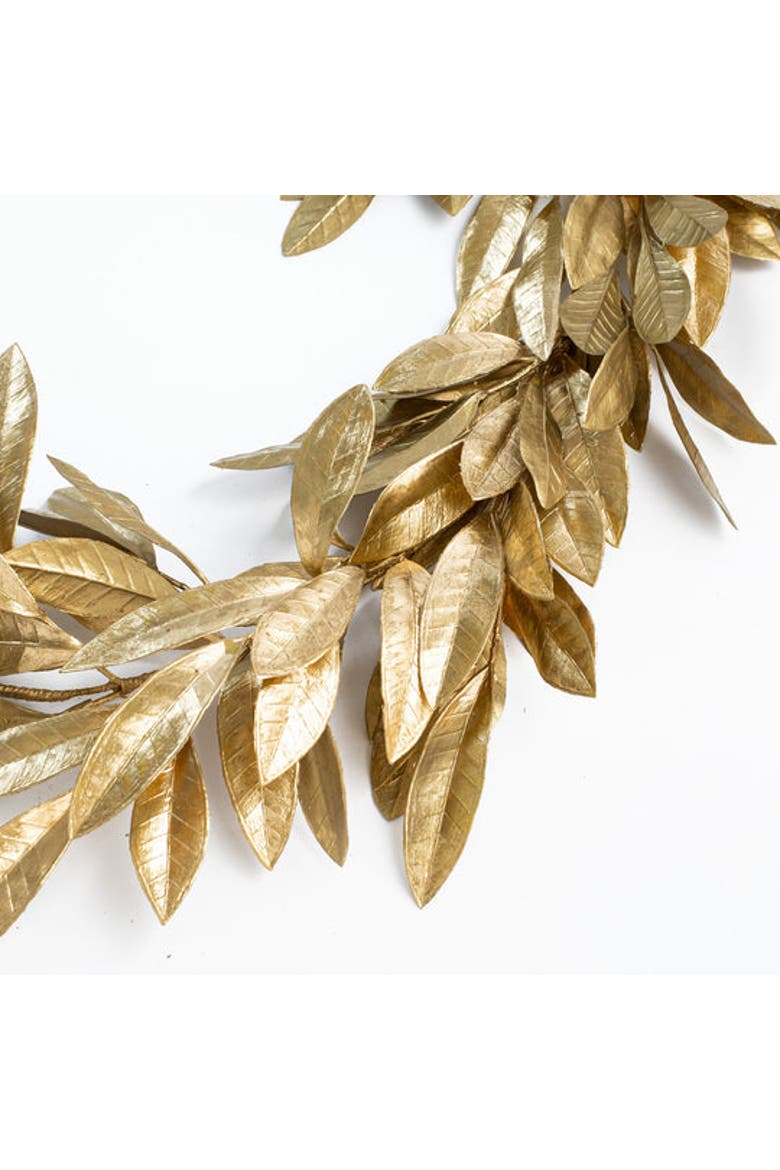 Antiqued Gold Bay Leaf Christmas Holiday Front Door Garland Table Runner, Alternate, color, Metallic Gold