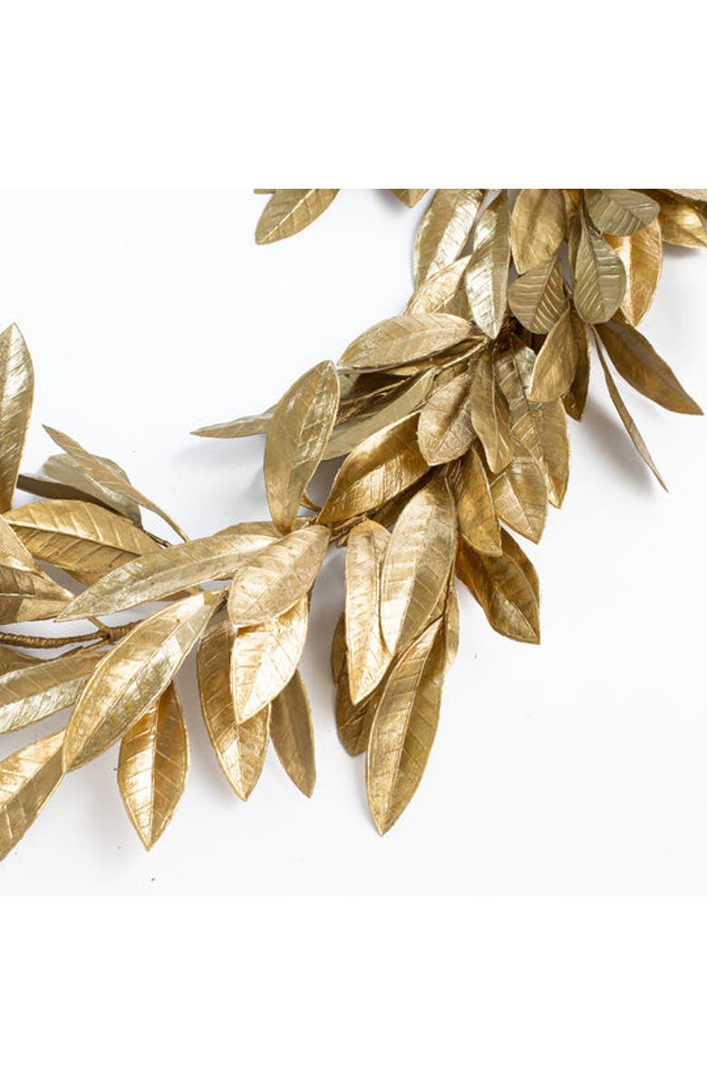 Darby Creek Trading Antiqued Gold Bay Leaf Christmas Holiday Front Door Garland Table Runner, Alternate, color, Metallic Gold