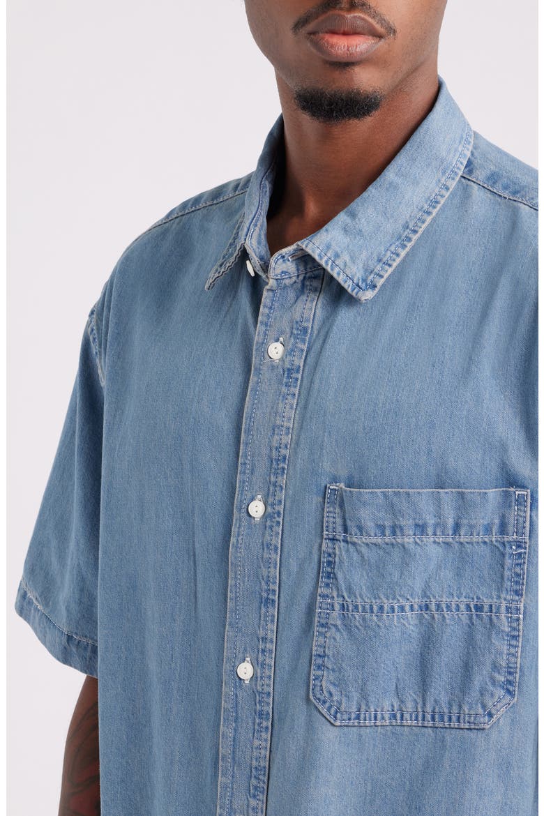 Cyrus Loose Fit Short Sleeve Denim Button-Up Shirt, Alternate, color, STONEWASH BLUE