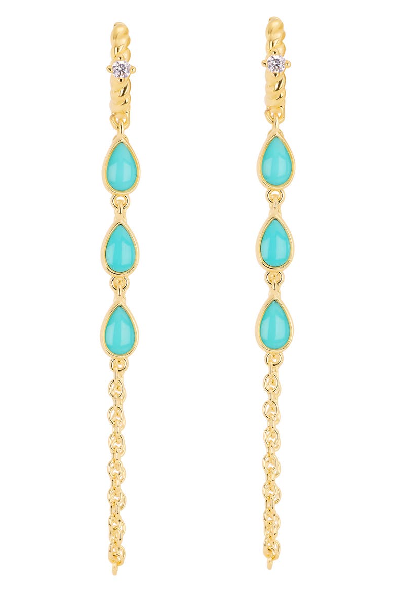 Cubic Zirconia and Turquoise Chain Drop Earrings, Main, color, GOLD