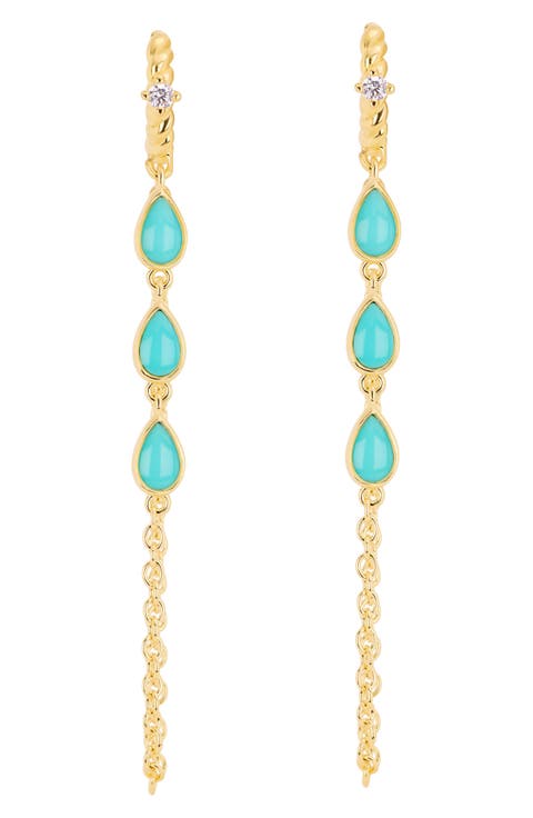 Cubic Zirconia and Turquoise Chain Drop Earrings