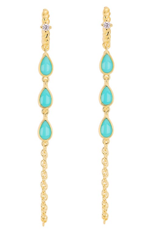 Athra Luxe Cubic Zirconia And Turquoise Chain Drop Earrings In Gold