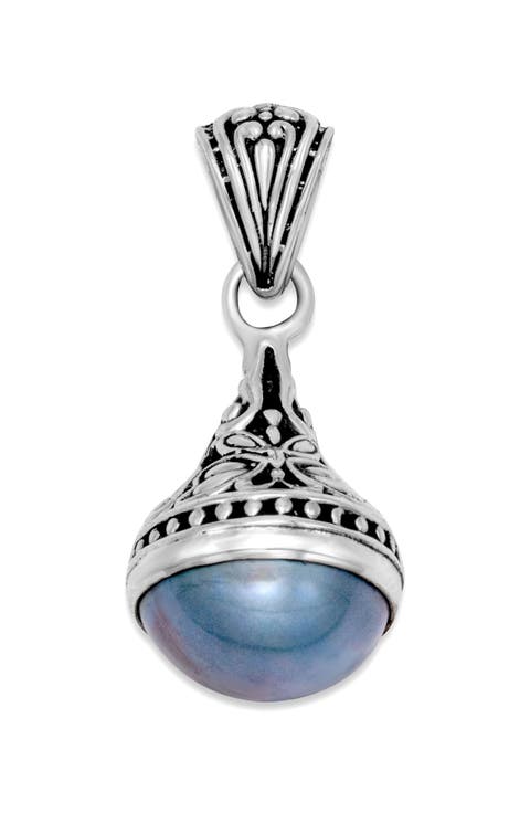 Sterling Silver Blue Mabe Pearl Butterfly Teardrop Pendant