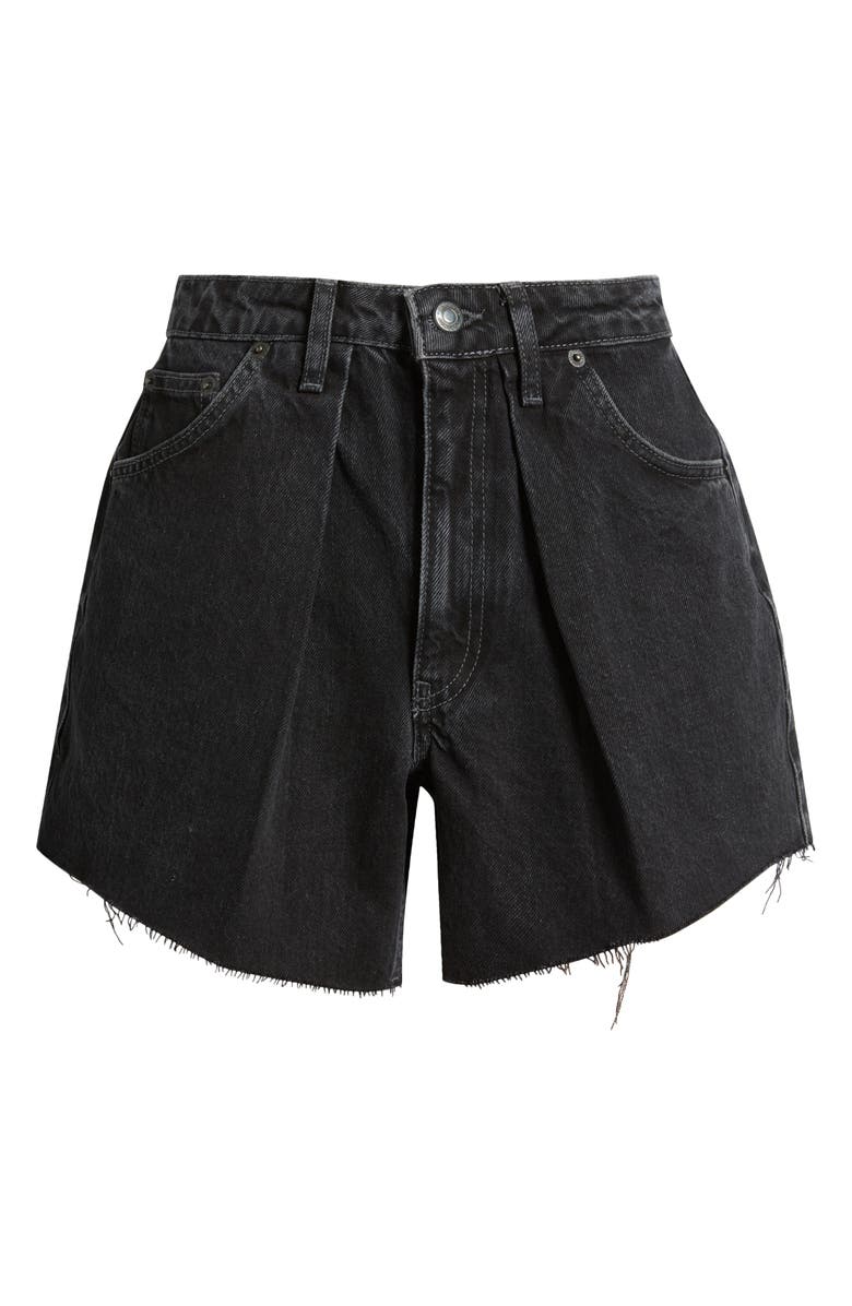 Topshop Pleated Denim Shorts, Alternate, color,