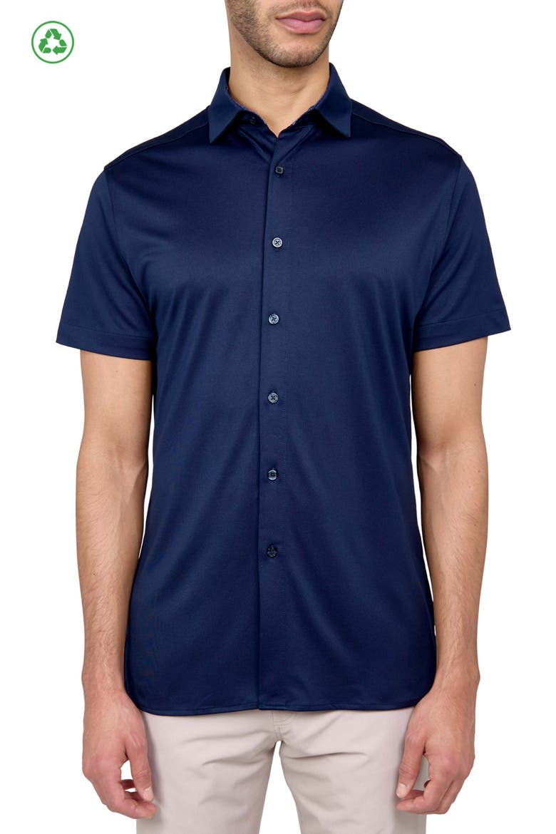 Solid Performance Button-Down Shirt, Main, color, NAVY