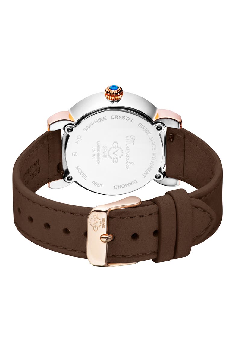 Marsala Tortoise Pattern Mother-of-Pearl Dial Diamond Suede Strap Watch, 36mm - 0.045 ctw., Alternate, color, BROWN