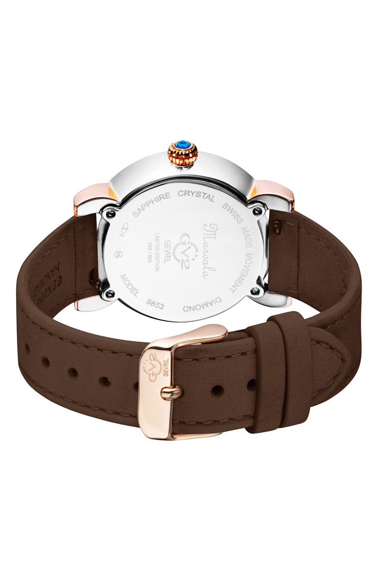 GV2 Marsala Tortoise Pattern Mother-of-Pearl Dial Diamond Suede Strap Watch, 36mm - 0.045 ctw., Alternate, color, Brown