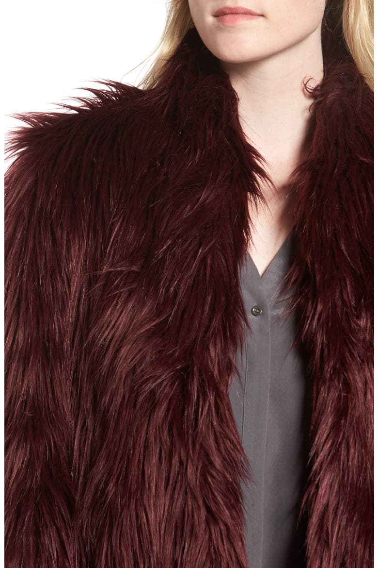 Faux Fur Jacket, Alternate, color, BURGUNDY