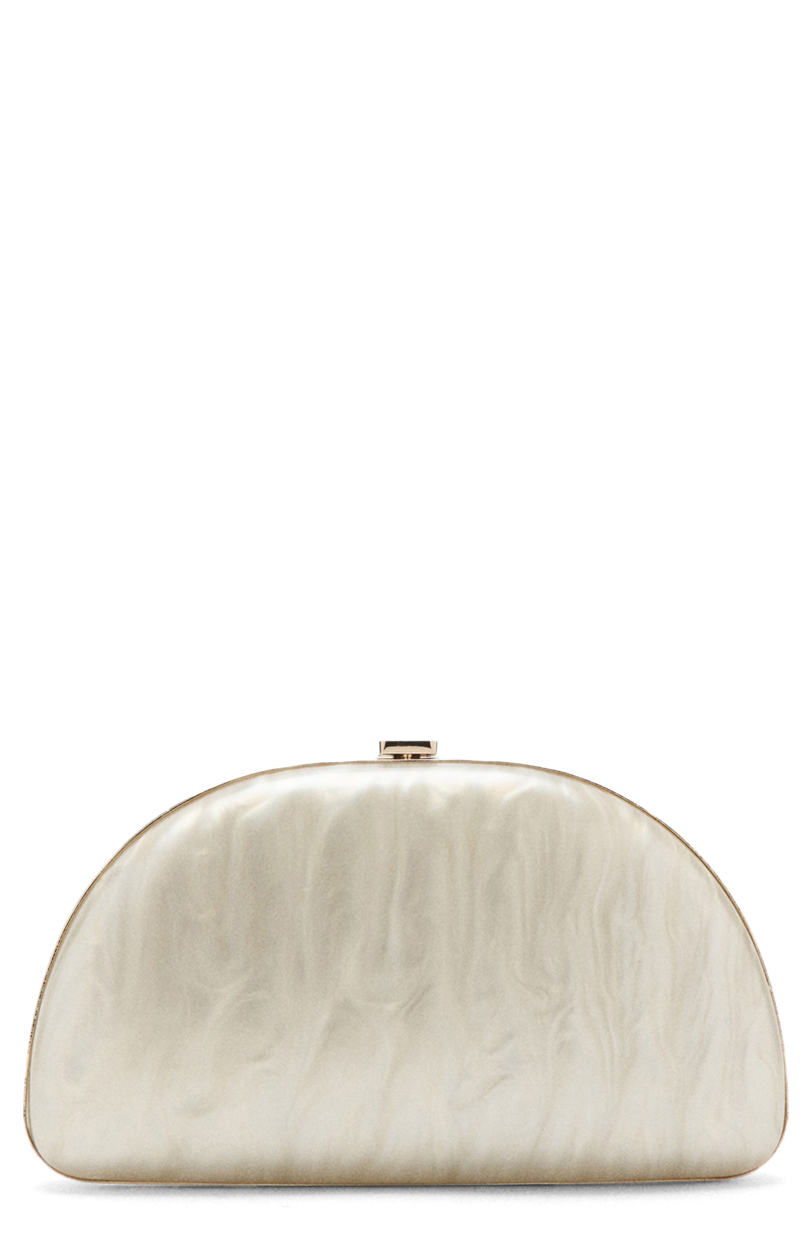 MANGO Oval Frame Clutch, Main, color, Ice Grey