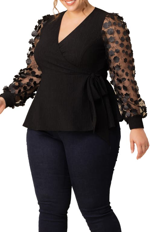 Kiyonna Scattered Petals 3d Sleeve Peplum Wrap Top