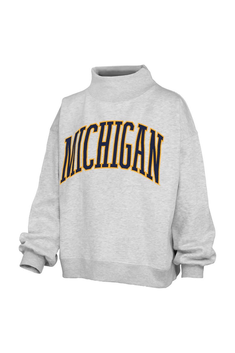 Women's Pressbox Heather Gray Michigan Wolverines Oversized Nelson Mock Neck Sweatshirt, Alternate, color, Heather Gray