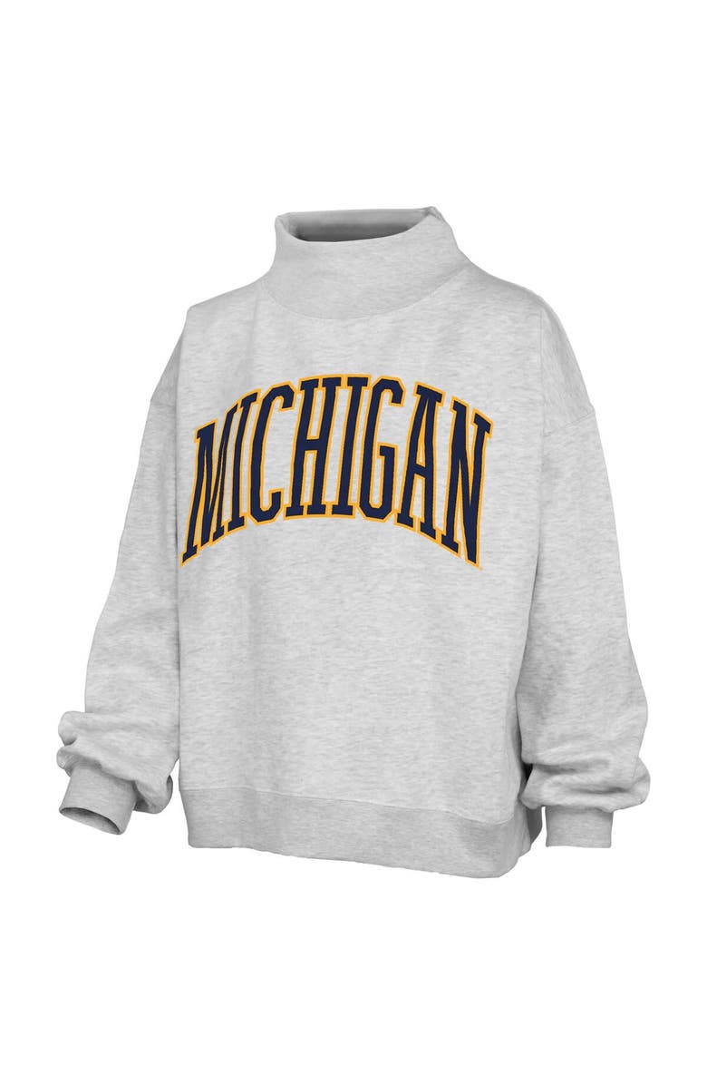 PRESSBOX Women's Pressbox Heather Gray Michigan Wolverines Oversized Nelson Mock Neck Sweatshirt, Alternate, color, Heather Gray