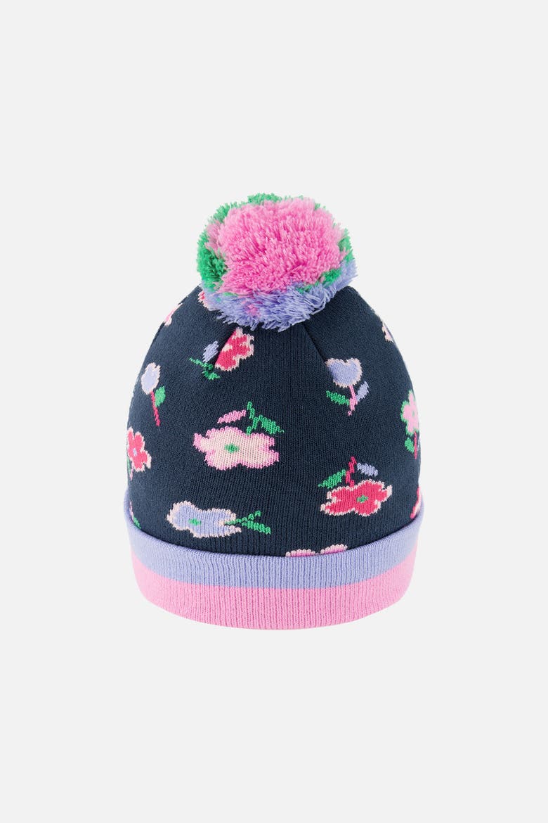 Winter Floral Pompom Lined Knit Hat, Alternate, color, Blue Floral Print