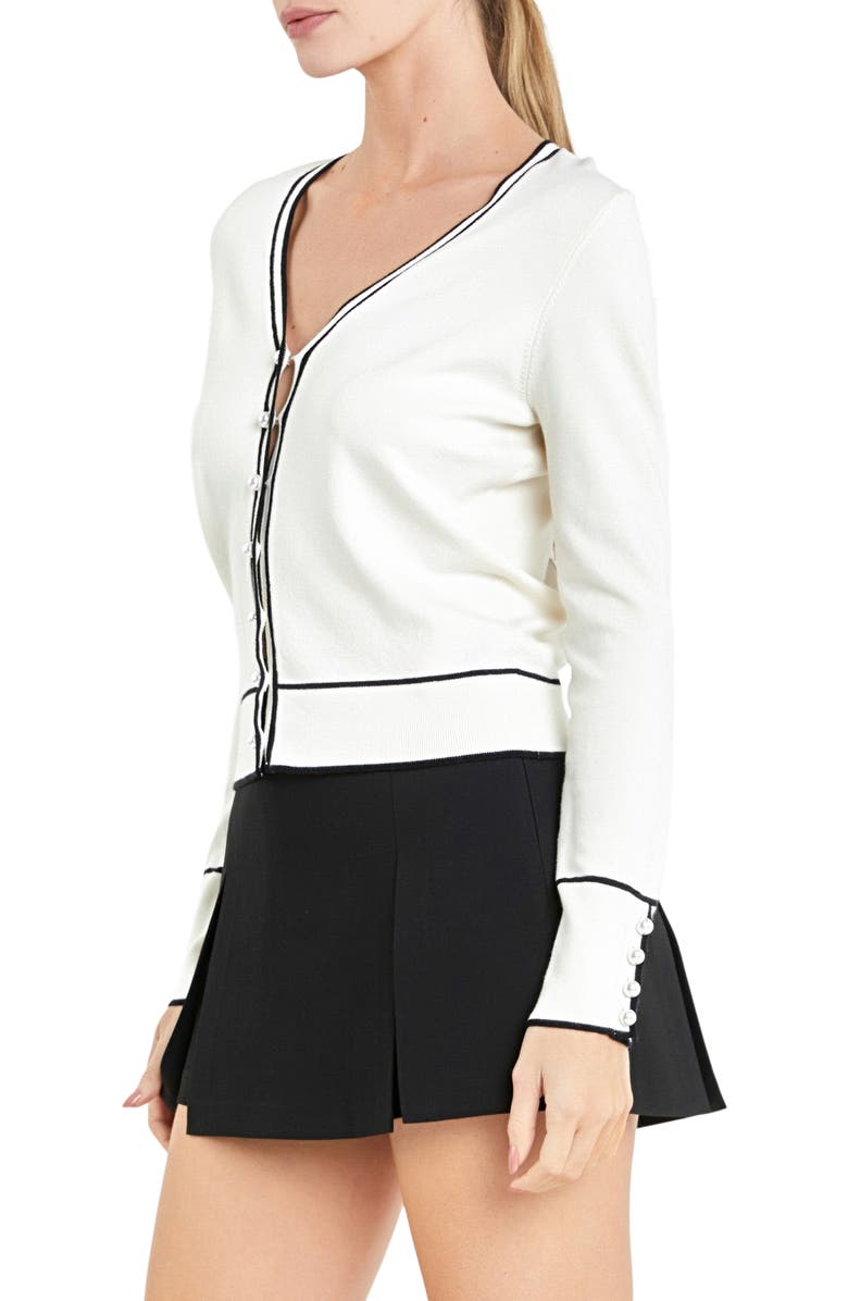 English Factory Contrast Trim Cardigan, Alternate, color, 