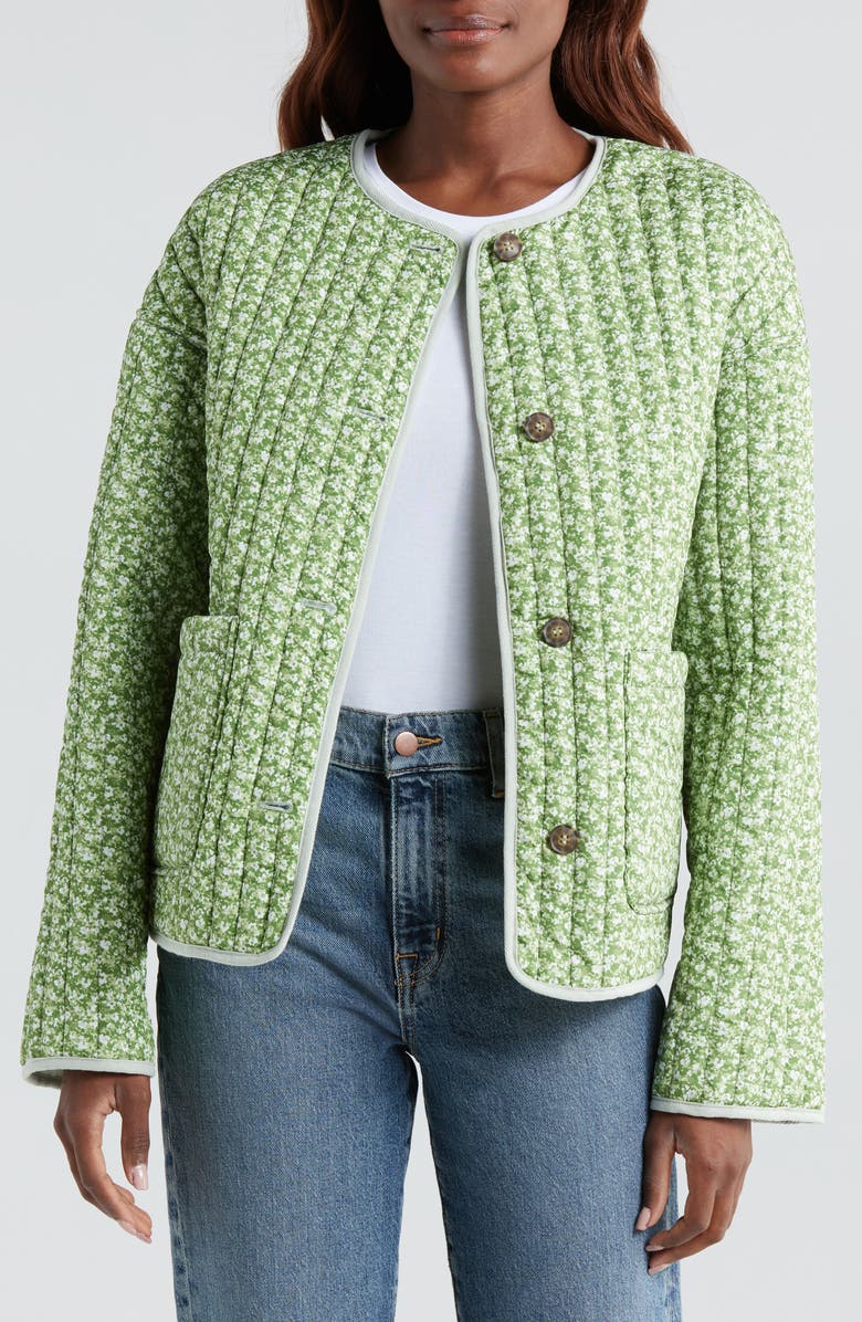 Lucky Brand Reversible Quilted Jacket, Alternate, color, Mint And Green Floral